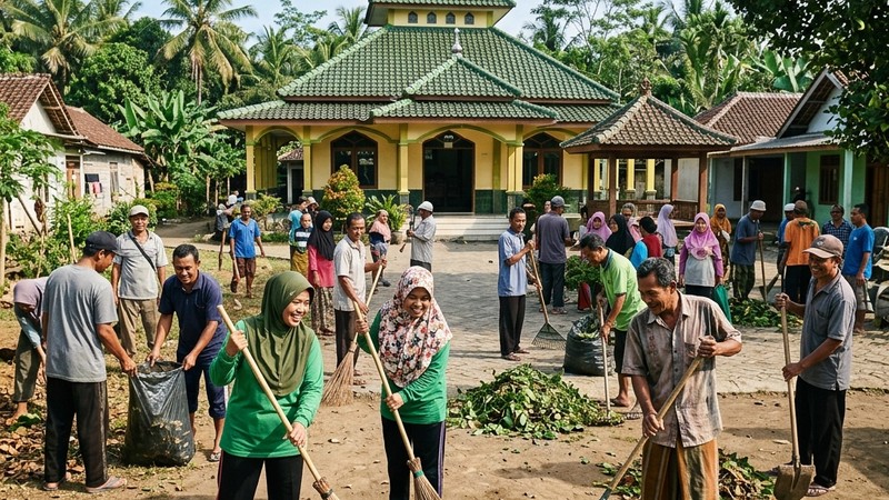 Gotong Royong Kebersihan Lingkungan Masjid Bersama Warga Dusun 5